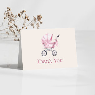 Rosa barnvagn Baby Shower Tack Kort