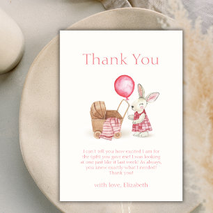 Rosa Barnvagn Bunny Balloon Girl Baby Shower Tack Kort