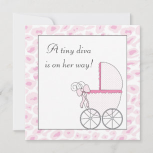 Rosa barnvagn diva leopard baby girl shower inbjudningar