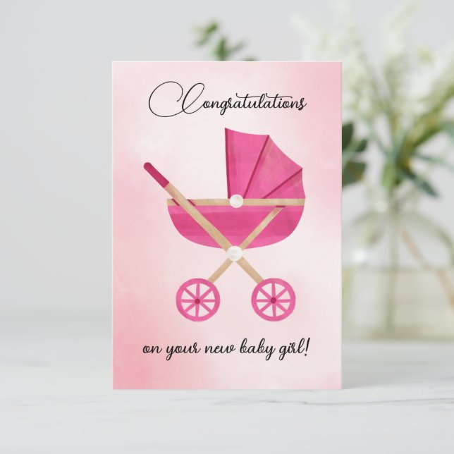 Rosa barnvagn Grattis Card (Stående Fram)