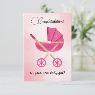 Rosa barnvagn Grattis Card
