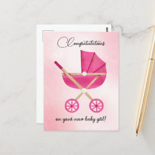 Rosa barnvagn Grattis Card Vykort