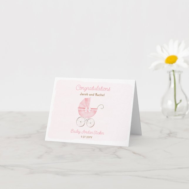 Rosa barnvagn Grattis på lilla flickan Kort (Liten växt)