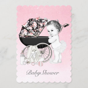 Rosa barnvagnsbabyfest inbjudningar
