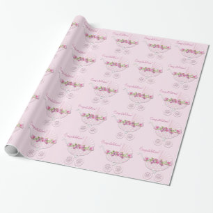 Rosa barnvagnsbebis flicka presentpapper