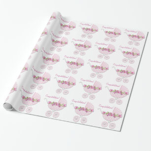 Rosa barnvagnsbebis flicka presentpapper