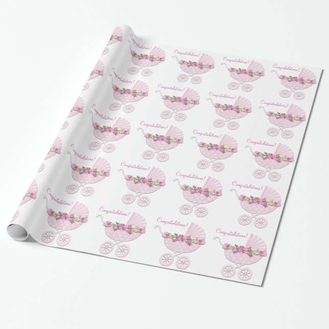 Rosa barnvagnsbebis flicka presentpapper (Utrullad)