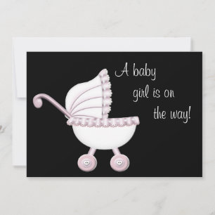 Rosa barnvagnsflicka baby shower inbjudningar