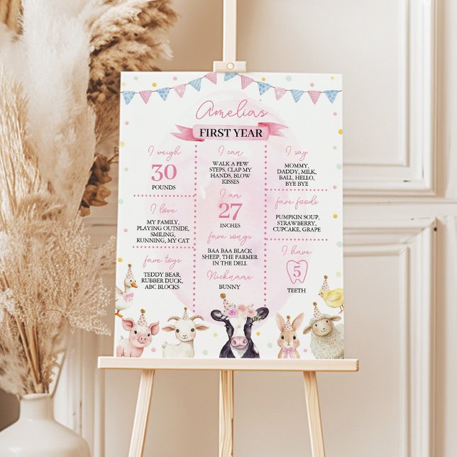 Rosa Barnyard Boskap Birthday Milestone Sign Poster (Skapare uppladdad)