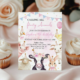 Rosa Barnyard Boskap Girl Birthday Inbjudningar
