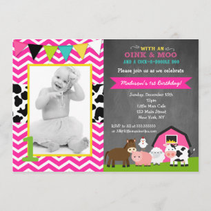 Rosa Barnyard Farm Birthday-inbjudan Inbjudningar