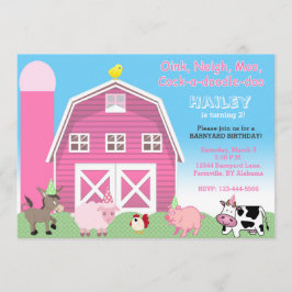 Rosa barnyard-födelsedagsinbjudan | Farm inbjudan