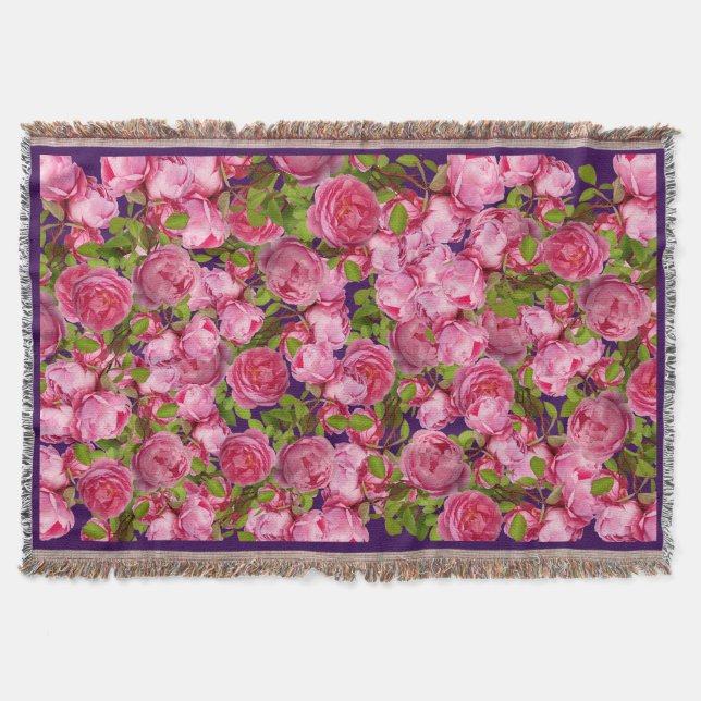 Rosa Baroque-Blommigten Thrid för Mamma Filt (Framsidan)