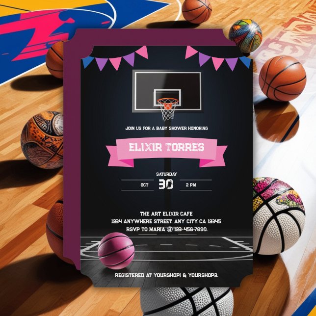 Rosa Basketball Baby Shower Party Inbjudningar (Skapare uppladdad)