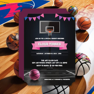 Rosa Basketball Baby Shower Party Inbjudningar