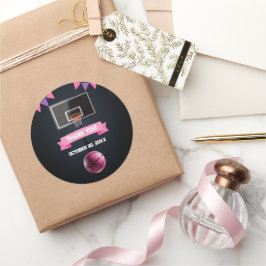 Rosa Basketball Baby Shower Party Runt Klistermärke