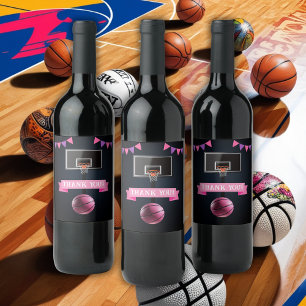 Rosa Basketball Baby Shower Party Vinflaska Etikett