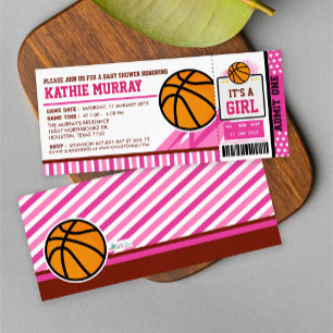 Rosa Basketball Biljett Pass Baby Shower-inbjudan Inbjudningar