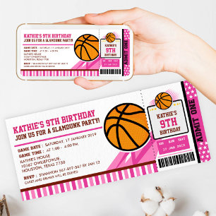 Rosa Basketball Biljett-pass-födelsedagsinbjudan Inbjudningar