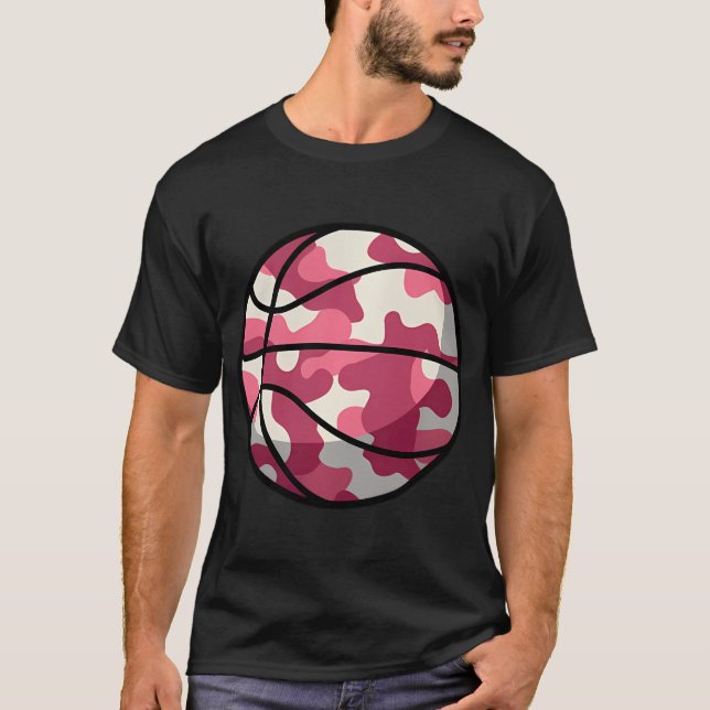 Rosa Basketball Camo - Rosa Camouflage Basketball T Shirt (Framsida)