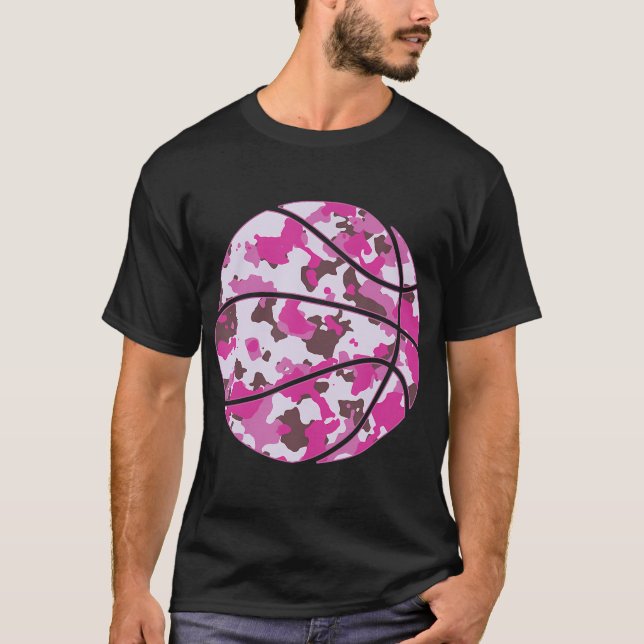 Rosa Basketball Camo - Rosa Camouflage Basketball T Shirt (Framsida)