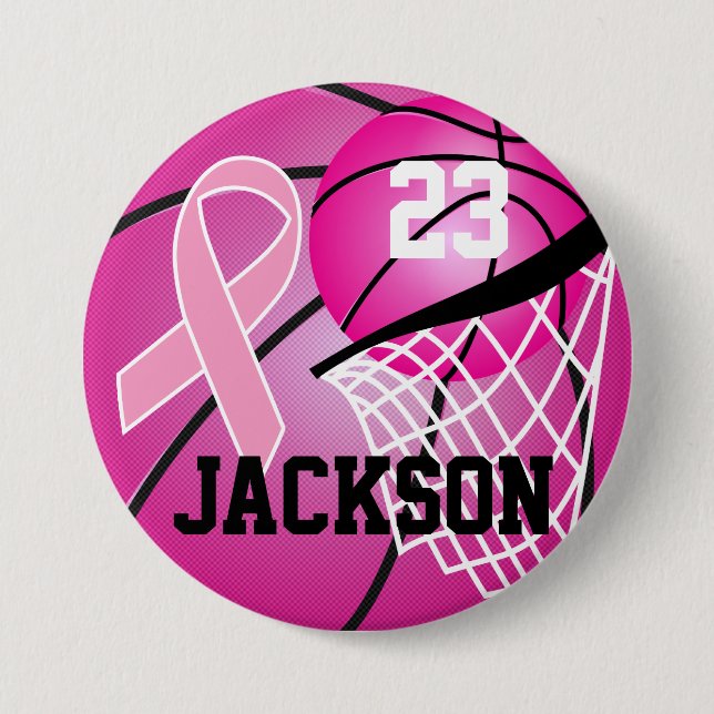 Rosa Basketball Design Cancer Awareness Support Knapp (Framsida)