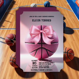 Rosa Basketball Ribbon Bow Boll Baby Shower Inbjudningar