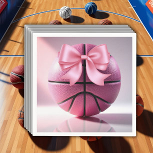 Rosa Basketball Ribbon Bow Boll Baby Shower Invita Pappersservett