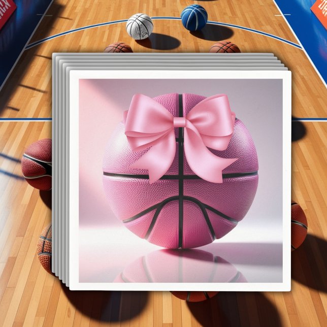 Rosa Basketball Ribbon Bow Boll Baby Shower Pappersservett (Skapare uppladdad)