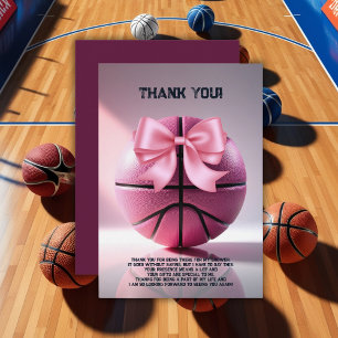 Rosa Basketball Ribbon Bow Boll Baby Shower Tack Kort