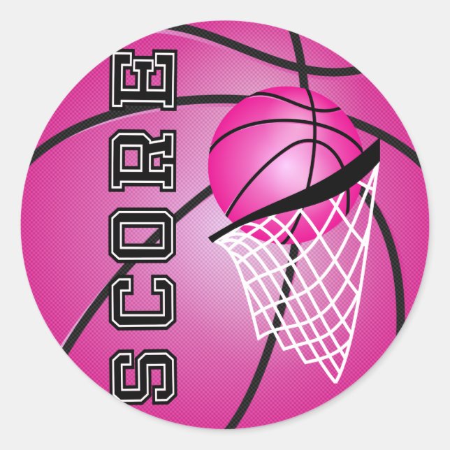 Rosa Basketball Runt Klistermärke (Framsida)