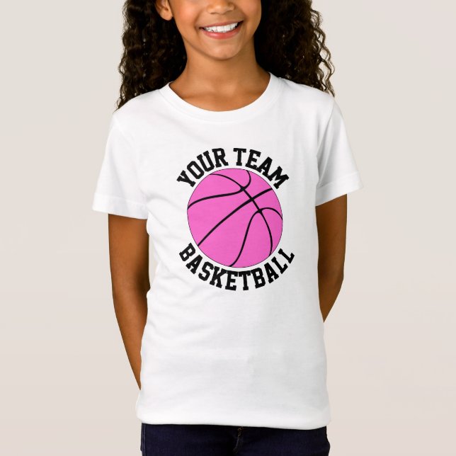Rosa Basketball Team Namn, Player och Number Girls T Shirt (Framsida)