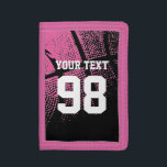 Rosa basketballplånbok med anpassningsbar jersey-n<br><div class="desc">Flickt nybörjare rosa basketbollplånböcker med anpassningsbar jersey-nummer. Sportgåva som kan anpassas för att tacka tränare,  idrottsmän och flickor. Coolans ateltiska presentidé för manar,  kvinnor,  mamma och tonåring barn. Anpassningsbar med high school team namn,  roligt citat,  slogan eller monogram initialer. I svart och orange eller annat färg.</div>