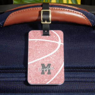 rosa basketboll för flickor med monogrammogram bagagebricka