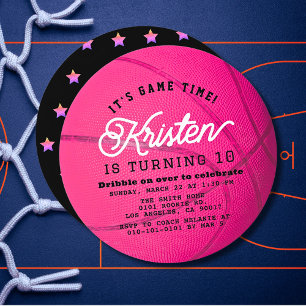 Rosa basketboll form flicka födelsedag cirkel inbjudningar