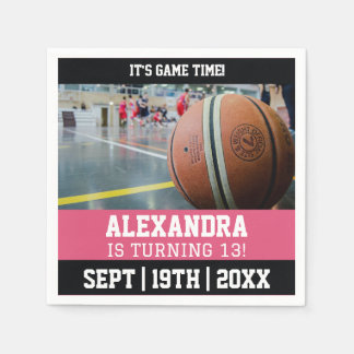 Rosa basketbollbiljett födelsedagsfest pappersservett