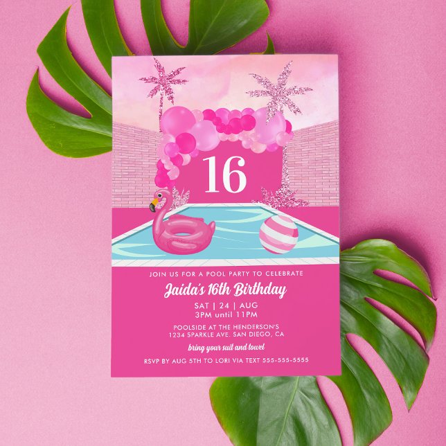 Rosa Bassäng Party födelsedag Inbjudningar (Skapare uppladdad)