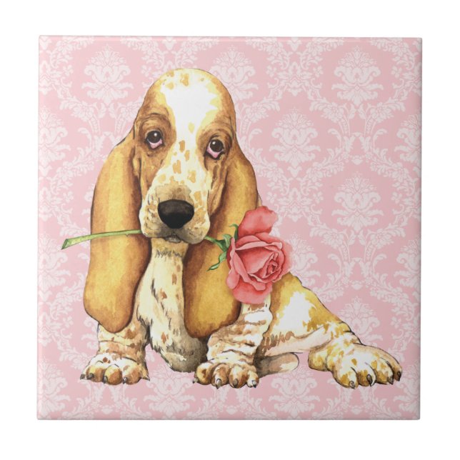Rosa Basset för valentin Kakelplatta (Framsidan)