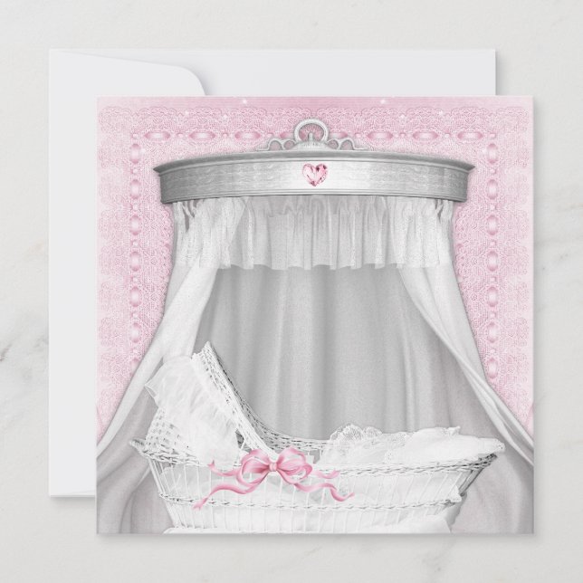 Rosa Bassinet Baby Shower Inbjudningar (Framsida)