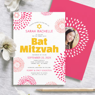 Rosa Bat mitzvah Photo Bold Coola Starburst Groovy Inbjudningar