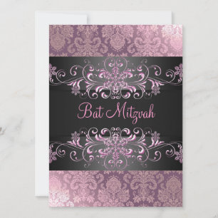 Rosa Bat Mitzvah Snö & Damask Födelsedagsinbjudan Inbjudningar