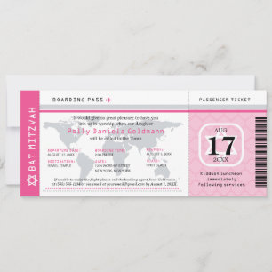 Rosa Bat mitzvah World Traveler Boarding Pass Inbjudningar