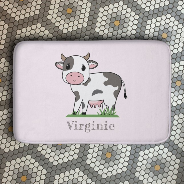 Rosa Bath Mat med Cute Cow Badrumsmatta (Pink Bath Mat with a Cute Cow)