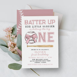 Rosa Batter Up Baseball Girl 1:a födelsedagen Part Inbjudningar