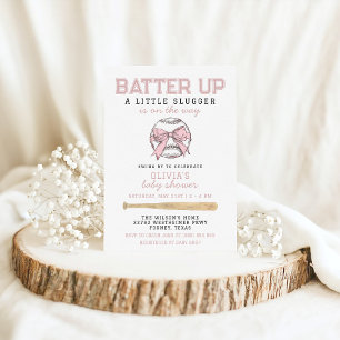 Rosa Batter Up Baseball Girl Shower Inbjudningar
