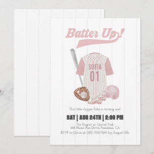Rosa Batter upp basket första födelsedagsinbjudan Inbjudningar