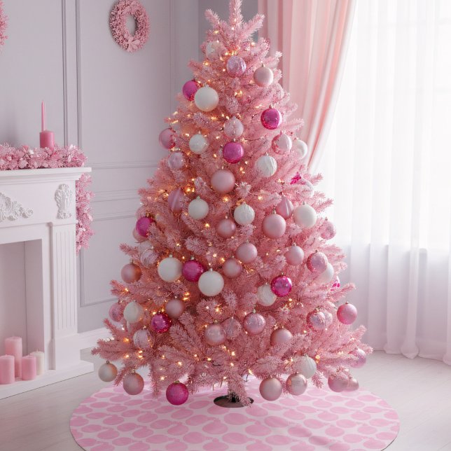 Rosa Bauble Helgdag Ornament jul Mönster Julgransmatta Borstad Polyester (Are you dreaming of a pink christmas? A pink tree skirt with a bauble pattern & space for your text.)