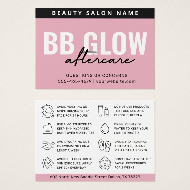 Rosa BB Instruktionskort för ljusflöde efter omhän Visitkort (Framsida & baksida)