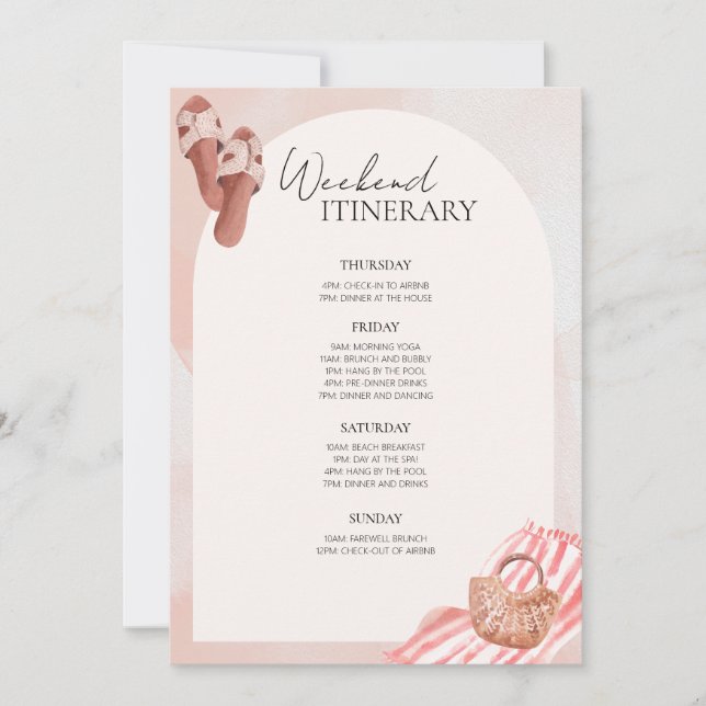 Rosa Beach Bachelorette Party Helg Itinerary Inbjudningar (Framsida)