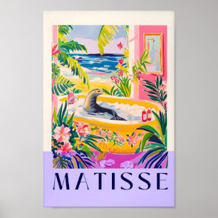 Rosa Beach House Decor, Sea Lejon in Bathtub Matis Poster